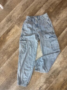 JCrew Light Wash Denim Cargo Jeans, Elastic Ankle Hem